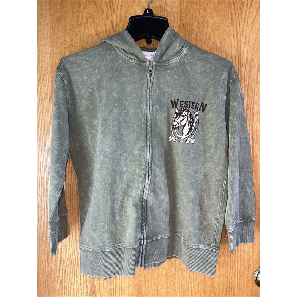 Pastel‎ Palette Green Acid Washed Zip Up Horse Rodeo Hoodie NEW Youth Sz Large